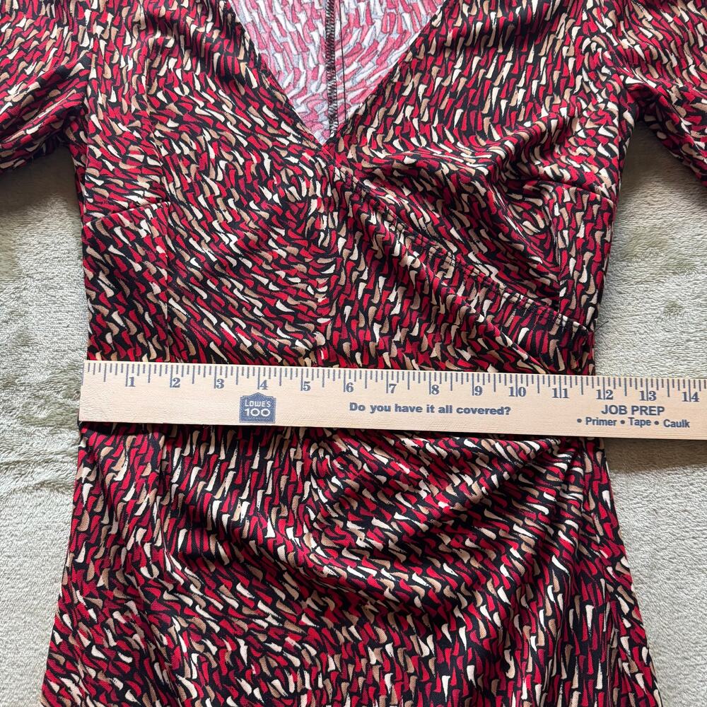 Abstract Geometric Faux Wrap Sheath Dress Surplice V Neck Career Office - Picture 7 of 9